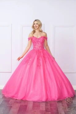 Nox Anabel H1349 Poofy Long Quinceanera Off The Shoulder Ballgown(Nox Anabel H1349 Poofy Long Quinceanera Off The Shoulder Ballgown) -Discount Dress Shops H1349 HOTPINK 2