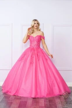 Nox Anabel H1349 Poofy Long Quinceanera Off The Shoulder Ballgown(Nox Anabel H1349 Poofy Long Quinceanera Off The Shoulder Ballgown) -Discount Dress Shops H1349 HOTPINK 3