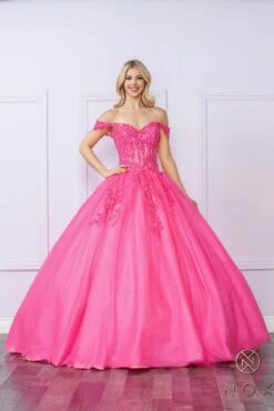 Nox Anabel H1349 Poofy Long Quinceanera Off The Shoulder Ballgown(Nox Anabel H1349 Poofy Long Quinceanera Off The Shoulder Ballgown) -Discount Dress Shops H1349 HOTPINK 9