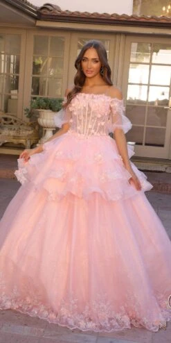 Nox Anabel H1360 Off The Shoulder 3D Floral A-Line Gown Removable Skirt(Nox Anabel H1360 Off The Shoulder 3d Floral A Line Gown Removable Skirt) -Discount Dress Shops H1360BLUSH11806