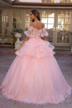 Nox Anabel H1360 Off The Shoulder 3D Floral A-Line Gown Removable Skirt(Nox Anabel H1360 Off The Shoulder 3d Floral A Line Gown Removable Skirt) -Discount Dress Shops H1360BLUSH11836