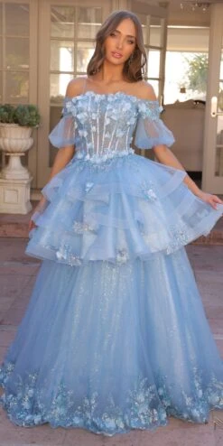 Nox Anabel H1360 Off The Shoulder 3D Floral A-Line Gown Removable Skirt(Nox Anabel H1360 Off The Shoulder 3d Floral A Line Gown Removable Skirt)