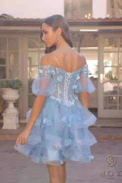 Nox Anabel H1360 Off The Shoulder 3D Floral A-Line Gown Removable Skirt(Nox Anabel H1360 Off The Shoulder 3d Floral A Line Gown Removable Skirt) -Discount Dress Shops H1360FRENCHBLUE11737