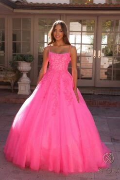 Nox Anabel H1464 Square Neck Poofy A-Line Quinceanera Gown(Nox Anabel H1464 Square Neck Poofy A Line Quinceanera Gown) -Discount Dress Shops H1464HOTPINK11337 FULL