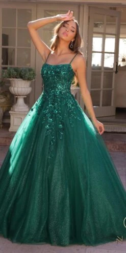Nox Anabel H1464 Square Neck Poofy A-Line Quinceanera Gown(Nox Anabel H1464 Square Neck Poofy A Line Quinceanera Gown) -Discount Dress Shops H1464HUNTERGREEN11279