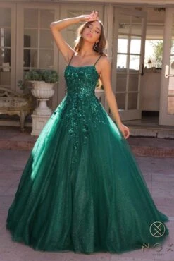 Nox Anabel H1464 Square Neck Poofy A-Line Quinceanera Gown(Nox Anabel H1464 Square Neck Poofy A Line Quinceanera Gown) -Discount Dress Shops H1464HUNTERGREEN11279 FULL