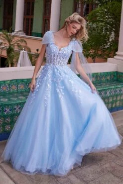 Nox Anabel H1680 Draped Tie-Up Straps Applique Tulle Dress(Nox Anabel H1680 Draped Tie Up Straps Applique Tulle Dress) -Discount Dress Shops H1680BLUE 2