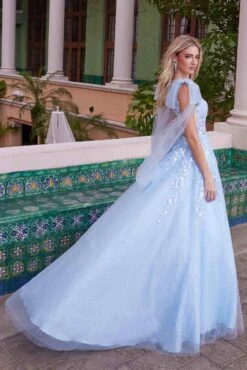 Nox Anabel H1680 Draped Tie-Up Straps Applique Tulle Dress(Nox Anabel H1680 Draped Tie Up Straps Applique Tulle Dress) -Discount Dress Shops H1680BLUE 5