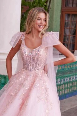 Nox Anabel H1680 Draped Tie-Up Straps Applique Tulle Dress(Nox Anabel H1680 Draped Tie Up Straps Applique Tulle Dress) -Discount Dress Shops H1680PINK 3