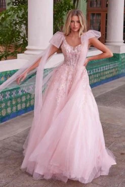 Nox Anabel H1680 Draped Tie-Up Straps Applique Tulle Dress(Nox Anabel H1680 Draped Tie Up Straps Applique Tulle Dress) -Discount Dress Shops H1680PINK 4