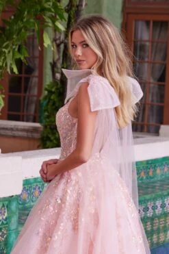 Nox Anabel H1680 Draped Tie-Up Straps Applique Tulle Dress(Nox Anabel H1680 Draped Tie Up Straps Applique Tulle Dress) -Discount Dress Shops H1680PINK 6