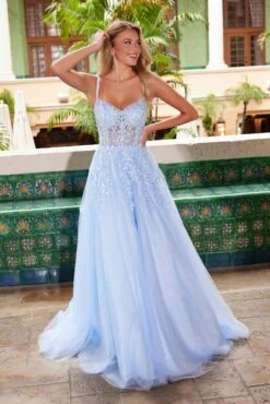 Nox Anabel H1682 A-Line Sweetheart Neckline Dress With Floral Applique(Nox Anabel H1682 A Line Sweetheart Neckline Dress With Floral Applique) -Discount Dress Shops H1682BLUE 3