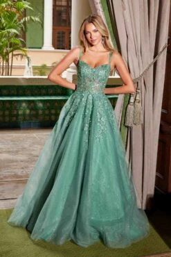 Nox Anabel H1682 A-Line Sweetheart Neckline Dress With Floral Applique(Nox Anabel H1682 A Line Sweetheart Neckline Dress With Floral Applique) -Discount Dress Shops H1682SAGEGREEN 2