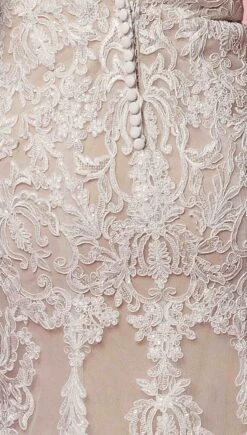 Nox Anabel H494 Spaghetti Strap V-Neckline Long Lace Wedding Gown(Spaghetti Strap V Neckline Long Lace White Nude Wedding Gown) -Discount Dress Shops H494 DETAIL