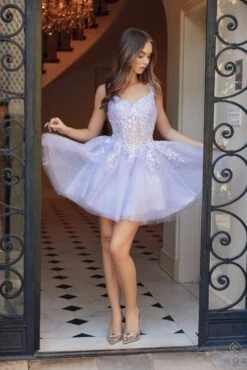 Nox Anabel H846 Short Glitter Sequin Applique A-Line Dress(Nox Anabel H846 Short Glitter Sequin Applique A Line Dress) -Discount Dress Shops H846 LILAC 5