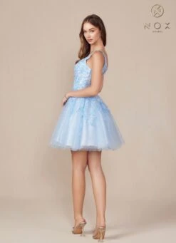 Nox Anabel H846 Short Glitter Sequin Applique A-Line Dress(Nox Anabel H846 Short Glitter Sequin Applique A Line Dress) -Discount Dress Shops H846 nox anabel sky blue back