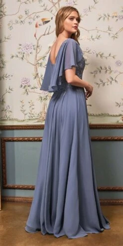 Cinderella Divine HT101 A-Line Chiffon Gown With Caplet(A Line Chiffon Gown With Caplet By Cinderella Divine Ht101) -Discount Dress Shops HT101 smokyblue 2