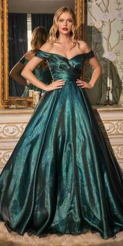 Cinderella Divine J822 A-Line Organza Off The Shoulder Ball Gown(A Line Organza Off The Shoulder Ball Gown By Cinderella Divine J822) -Discount Dress Shops J822 emerald