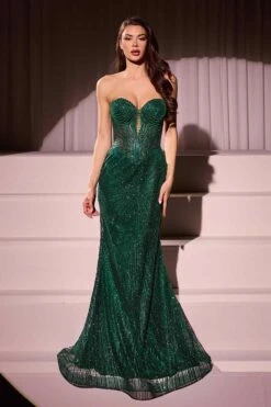 Ladivine J871 Long Sultry Fitted Strapless Embellished Gown(Ladivine J871 Long Sultry Fitted Strapless Embellished Gown) -Discount Dress Shops J871 LADVIINE EMERALD