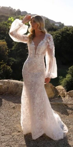 Nox Anabel JE1009L Long Puff Sleeve Bridal Mermaid Dress(Nox Anabel Je1009l Long Puff Sleeve Bridal Mermaid Dress)