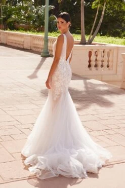 Nox Anabel JE917 V-Neck Mermaid Dress Lace And Tulle Skirt(V Neck Mermaid Dress Lace And Tulle Skirt By Nox Anabel Je917) -Discount Dress Shops JE917WHITE NUDE 26