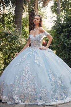 Juliet JT1458J Off The Shoulder Draped Sleeve Cathedral Train Quince Dress(Juliet Jt1458j Off The Shoulder Draped Sleeve Cathedral Train Quince Dress) -Discount Dress Shops JT1458JBAHAMABLUE 2