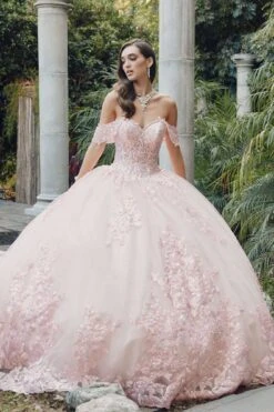 Juliet JT1458J Off The Shoulder Draped Sleeve Cathedral Train Quince Dress(Juliet Jt1458j Off The Shoulder Draped Sleeve Cathedral Train Quince Dress) -Discount Dress Shops JT1458JBLUSH 3