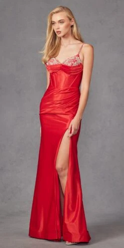 Juliet JT2434A Long V-Neck Embellished Corset Bodice Fitted Mermaid Gown(Juliet Jt2434a Long V Neck Embellished Corset Bodice Fitted Mermaid Gown) -Discount Dress Shops JT2434ARED 2