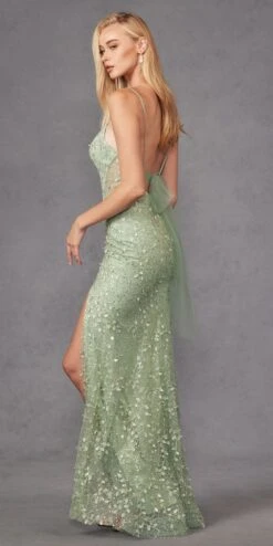 Juliet JT2437A Fully Beaded Embellished Long Fitted Slit Gown(Juliet Jt2437a Fully Beaded Embellished Long Fitted Slit Gown) -Discount Dress Shops JT2437ASAGEGREEN 4