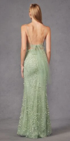 Juliet JT2437A Fully Beaded Embellished Long Fitted Slit Gown(Juliet Jt2437a Fully Beaded Embellished Long Fitted Slit Gown) -Discount Dress Shops JT2437ASAGEGREEN 5