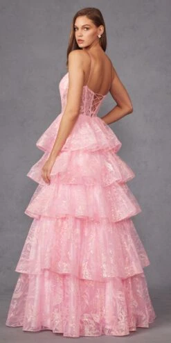 Juliet JT2438K Long Glitter Print Layered Tiered A-Line Gown(Juliet Jt2438k Long Glitter Print Layered Tiered A Line Gown) -Discount Dress Shops JT2438KCANDYPINK 4
