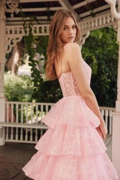 Juliet JT2438K Long Glitter Print Layered Tiered A-Line Gown(Juliet Jt2438k Long Glitter Print Layered Tiered A Line Gown) -Discount Dress Shops JT2438K juliet pink side zoom