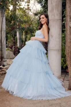 Juliet JT2452K Long Pleated Strapless Tiered Ruffle Tulle A-Line Gown(Juliet Jt2452k Long Pleated Strapless Tiered Ruffle Tulle A Line Gown) -Discount Dress Shops JT2452KICEBLUE 7 688a4802 e763 49b3 8148 754f7047a2b5