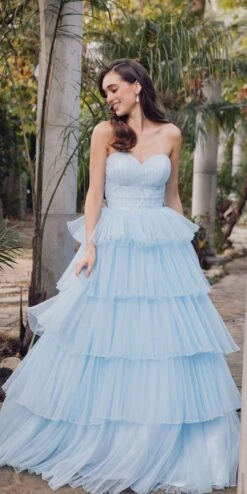 Juliet JT2452K Long Pleated Strapless Tiered Ruffle Tulle A-Line Gown(Juliet Jt2452k Long Pleated Strapless Tiered Ruffle Tulle A Line Gown) -Discount Dress Shops JT2452K juliet ice blue2 75f9e597 b28c 42f6 b2be be4f385deb3e