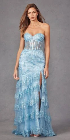 Juliet JT2455K Long Strapless Sweetheart Fitted Sheer Bodice Slit Gown(Juliet Jt2455k Long Strapless Sweetheart Fitted Sheer Bodice Slit Gown)