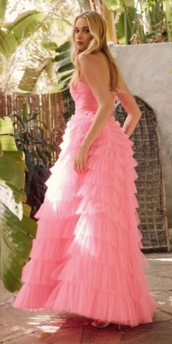Juliet JT2456H Long Strapless Keyhole Tiered Ruffled Tulle A-Line Gown(Juliet Jt2456h Long Strapless Keyhole Tiered Ruffled Tulle A Line Gown) -Discount Dress Shops JT2456H juliet neon pink back d18dcd41 8b72 47ff a745 d681385fb3e9