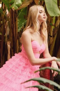 Juliet JT2456H Long Strapless Keyhole Tiered Ruffled Tulle A-Line Gown(Juliet Jt2456h Long Strapless Keyhole Tiered Ruffled Tulle A Line Gown) -Discount Dress Shops JT2456H juliet neon pink zoom 373d6b27 d8ad 4147 b788 6eca85e8c125