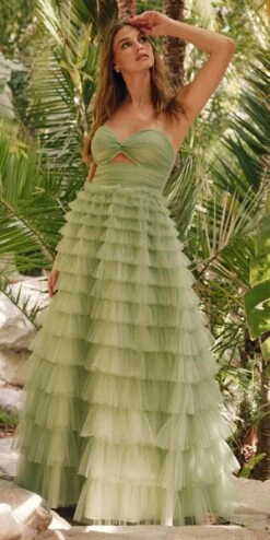 Juliet JT2456H Long Strapless Keyhole Tiered Ruffled Tulle A-Line Gown(Juliet Jt2456h Long Strapless Keyhole Tiered Ruffled Tulle A Line Gown) -Discount Dress Shops JT2456H juliet sage 351ceea3 9aa4 4e70 97de b4543d70f51c