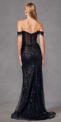 Juliet JT2471L Long Off The Shoulder Fringe Sleeve Fitted Evening Gown(Juliet Jt2471l Long Off The Shoulder Fringe Sleeve Fitted Evening Gown) -Discount Dress Shops JT2471LBLACK 4 0ea869fe df64 4997 896d a116543af035