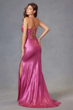 Juliet JT2494S Dress Sleeveless Metallic Fitted Evening Gown(Juliet Jt2494s Dress Sleeveless Metallic Fitted Evening Gown) -Discount Dress Shops JT2494S JULIET FUCHSIA BACK