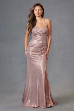 Juliet JT2494S Dress Sleeveless Metallic Fitted Evening Gown(Juliet Jt2494s Dress Sleeveless Metallic Fitted Evening Gown) -Discount Dress Shops JT2494S JULIET RUST GOLD SHOWROOM