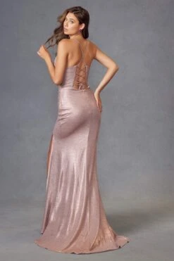 Juliet JT2494S Dress Sleeveless Metallic Fitted Evening Gown(Juliet Jt2494s Dress Sleeveless Metallic Fitted Evening Gown) -Discount Dress Shops JT2494S JULIET RUST GOLD SHOWROOM BACK