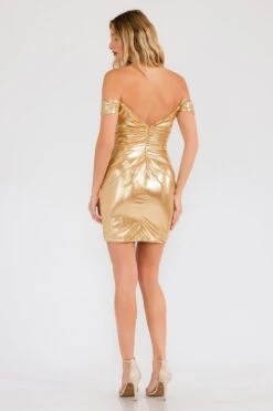 Juliet JT945K Dress Metallic Off Shoulder Fitted Cocktail Dress(Juliet Jt945k Dress Metallic Off Shoulder Fitted Cocktail Dress) -Discount Dress Shops JT945K JULIET GOLD BACK