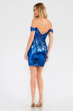 Juliet JT945K Dress Metallic Off Shoulder Fitted Cocktail Dress(Juliet Jt945k Dress Metallic Off Shoulder Fitted Cocktail Dress) -Discount Dress Shops JT945K JULIET ROYAL BLUE BACK