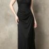 Juno 1017 Sleeveless Long Dress With Stylish Neckline(Champagne Sleeveless Long Formal Dress With Stylish Neckline)