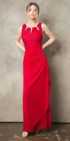 Juno 1017 Sleeveless Long Dress With Stylish Neckline(Champagne Sleeveless Long Formal Dress With Stylish Neckline) -Discount Dress Shops JUNO 1017 RED F1