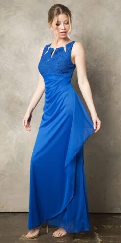 Juno 1017 Sleeveless Long Dress With Stylish Neckline(Champagne Sleeveless Long Formal Dress With Stylish Neckline) -Discount Dress Shops JUNO 1017 ROYAL F1