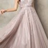 Juno 950 Appliqued V-Neck And Back Long Dress(Appliqued V Neck And Back Long Prom Dress Mauve)