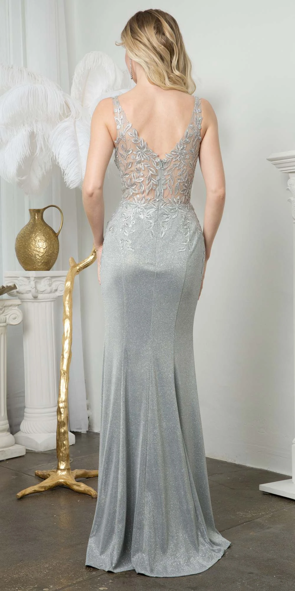 Juno M1017 Floor Length Metallic Fitted Evening Gown Slit Embroidery(Juno M1017 Floor Length Metallic Fitted Evening Gown Slit Embroidery) 2 Juno M1017 Floor Length Metallic Fitted Evening Gown Slit Embroidery(Juno M1017 Floor Length Metallic Fitted Evening Gown Slit Embroidery) - Image 2