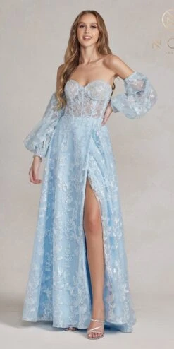 Nox Anabel K1155 Floor Length Butterfly Puff Sleeve Gown(Nox Anabel K1155 Floor Length Butterfly Puff Sleeve Gown) -Discount Dress Shops K1155 BLUE 1